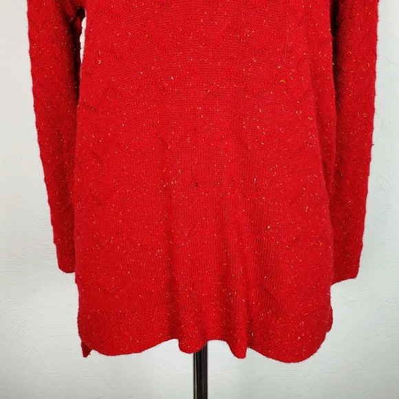 Lucky Brand Sweater Zig Zag Confetti Red Boho Speckled Spring Fall Quirky - Picture 4 of 10